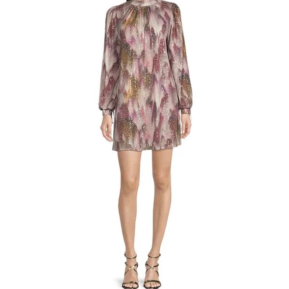 Bella Badgley Mischka abstract print long sleeve mock neck shift dress.NWT